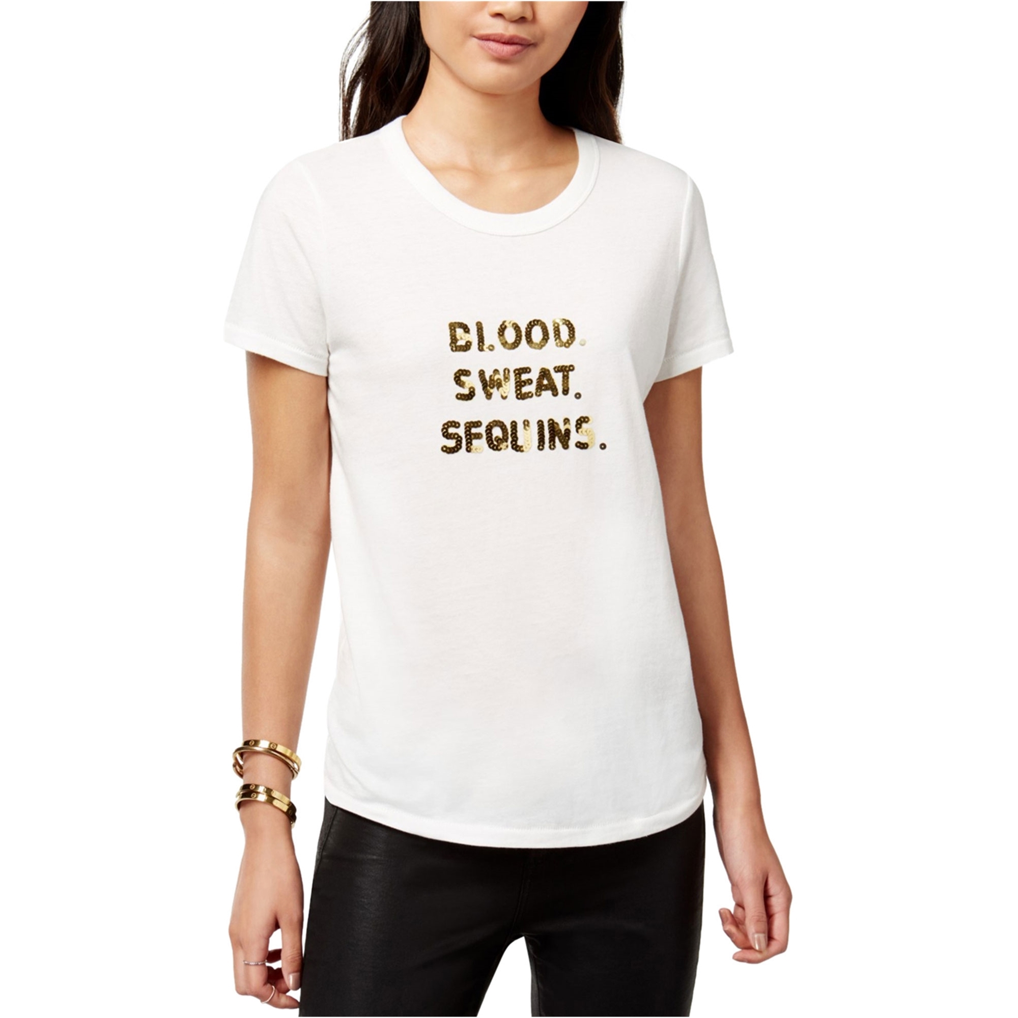 Bow & Drape Womens Sequin Graphic T-Shirt, White, Medium - image 1 of 2