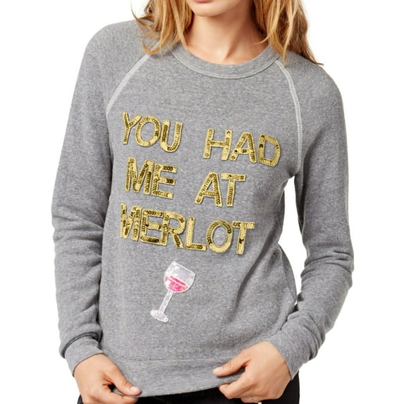 Bow & Drape Womens You Had Me At Merlot Sweatshirt, Grey, Large