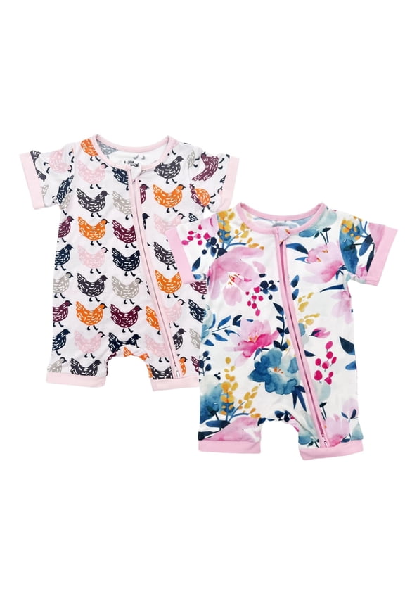 Baby Girl Romper 2 pack Bamboo Rayon Baby Clothes Baby Girl Short Sleeve Jumper Baby Girls’s One-Piece Rompers Summer 12-18 Months