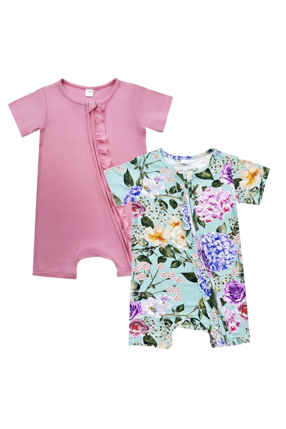 Baby Girl Romper 2 pack Bamboo Rayon Baby Clothes Baby Girl Short Sleeve Jumper Baby Girls’s One-Piece Rompers Summer 12-18 Months