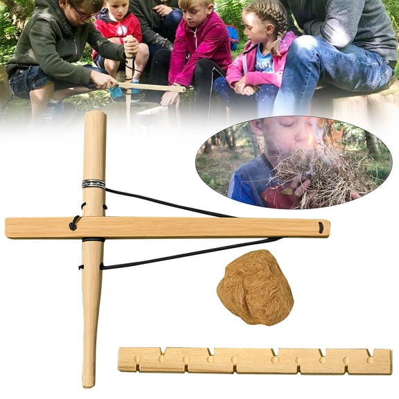 Bow Drill Kit Fire Starter, Primitive Wood, Survival Practice Friction Fire Tool for Scout Outdoor Activity Teaching, Outward Bound Training, Wildness Survival Beginner