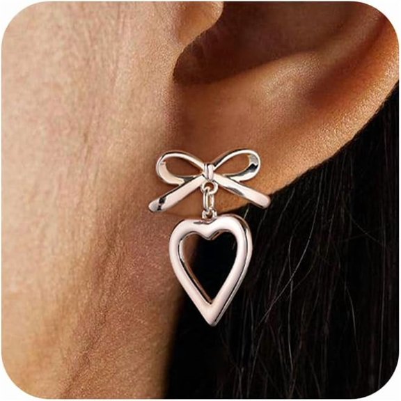 Bow Earrings Dainty Bow Heart Ribbon Stud Earrings for Women - Cute Statement 14K Gold/Silver Plated Hypoallergenic Drop Bowknot Hoop Dangle Earring Trendy Jewelry Gift