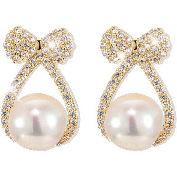 Bow Earrings For Women Trendy Gold Pearl Drop Dangle Earrings Bowknot Stud Wedding Party Daily Jewelry Accessory Gifts For Her[Z745]