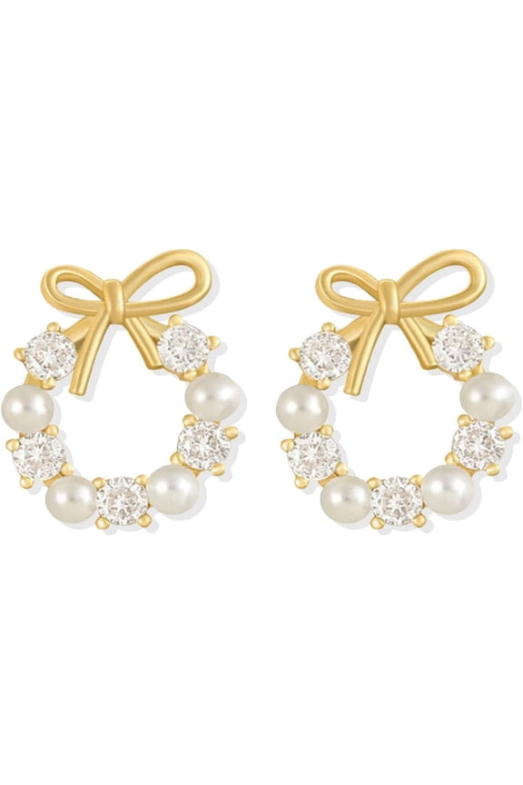 Bow Earrings For Women Trendy Gold Pearl Drop Dangle Earrings Bowknot Stud Wedding Party Daily Jewelry Accessory Gifts For Her[Z748]