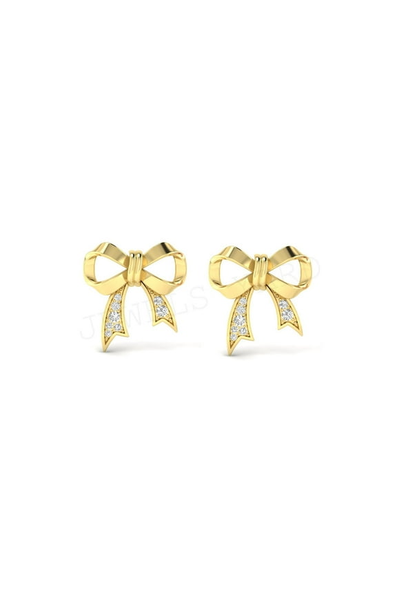 Bow Earrings Ribbon Stud Earrings for Women 925 Sterling Silver 14K Yellow Gold Plated Gift For Women