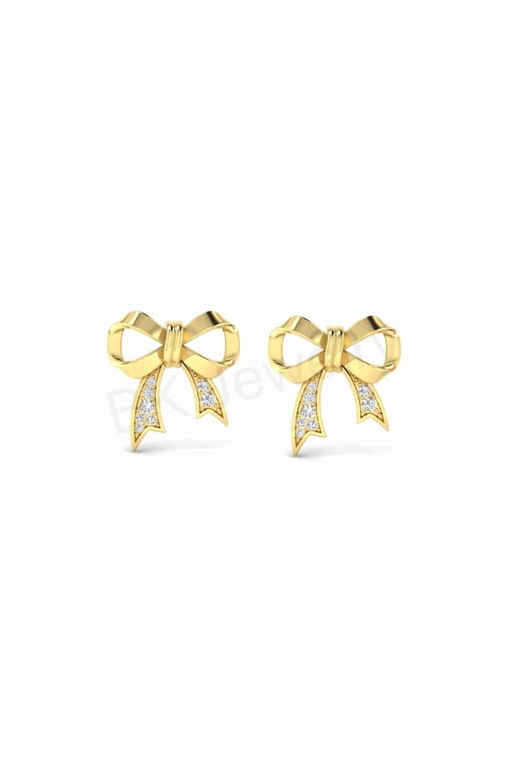 Bow Earrings Ribbon Stud Earrings for Women 925 Sterling Silver 14K Yellow Gold Plated Gift For Women