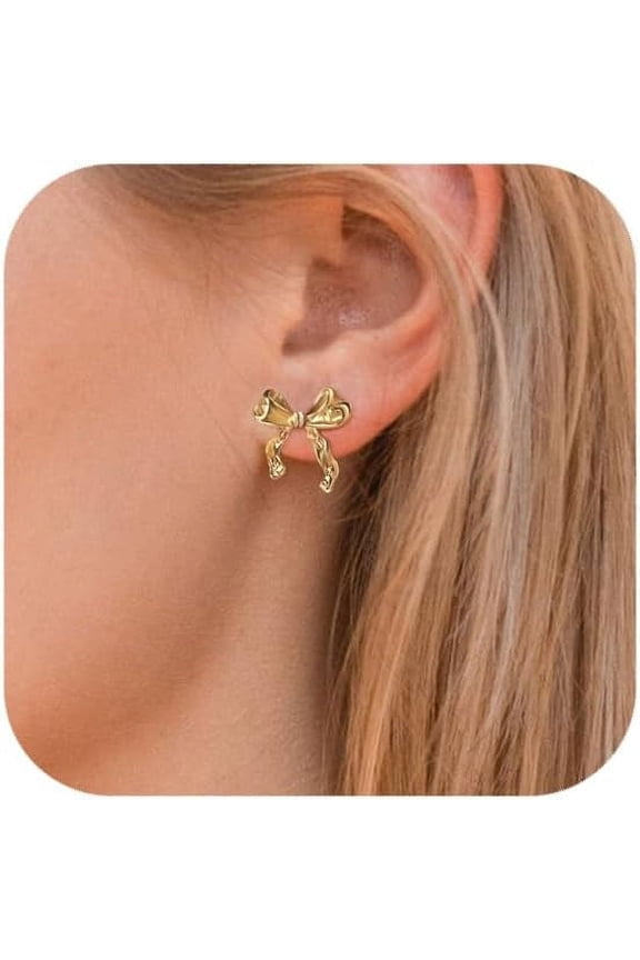 Bow Earrings For Women - 18K Gold Plated Bow Stud Earrings Bow Dangle Earrings Ribbon Drop Earrings Gold Earrings For Women Trendy Gold Bow Earrings Prom Earings Gold Jewelry For Women Gifts[Z4229]