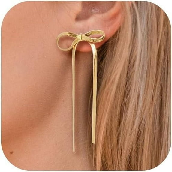 Deralaon gold bow earrings,bow earrings drop,bow earrings for women3.5 in, Count of 1