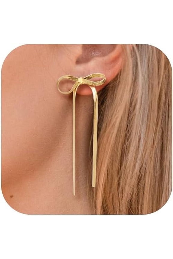gold bow earrings,bow earrings drop,bow earrings for women3.5 in, Count of 1