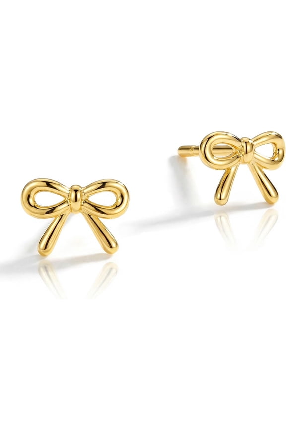 Bow Earrings for Women - 14K Gold Plated Silver Dainty Bow Earrings Small Gold Stud Earring Jewelry Gifts for Her[d6782]
