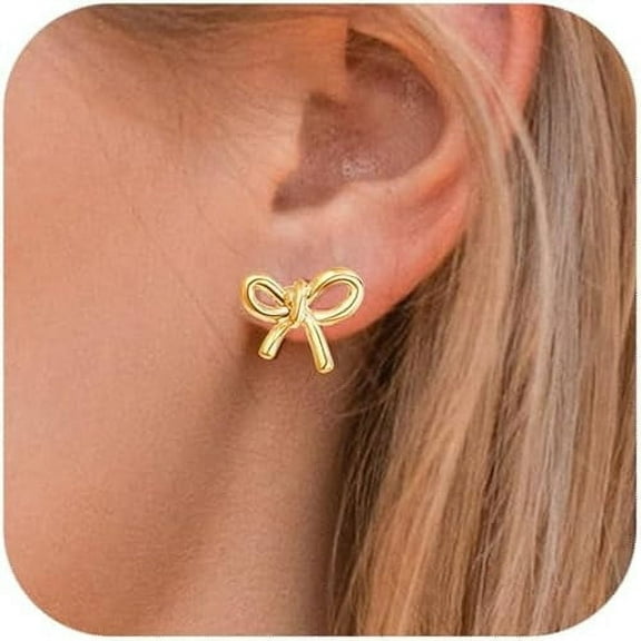 Deralaon Gold Plated Bow Stud Earrings,prom earrings,bow earrings for women,gold bow earrings