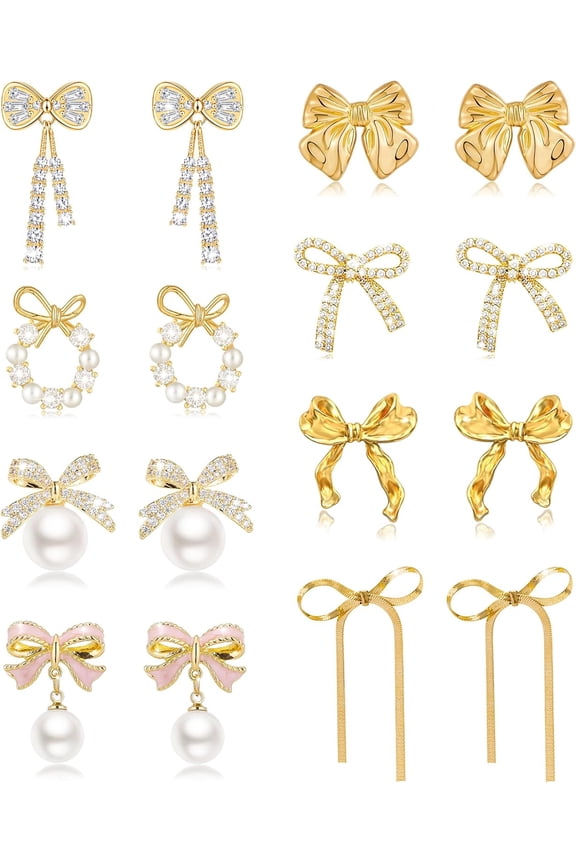 Bow Earrings for Women Classic Ribbon Bow Stud Earrings for Women Bow Dangle Earrings Set[j4633]