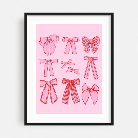 Bow Elegance Collection - Digital Art Pattern Illustration Whimsical Fashion Black Framed Wall Art Print 16 x 20 inches