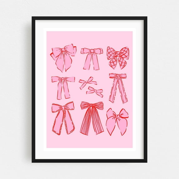 Bow Elegance Collection - Digital Art Pattern Illustration Whimsical Fashion Black Framed Wall Art Print 5 x 7 inches