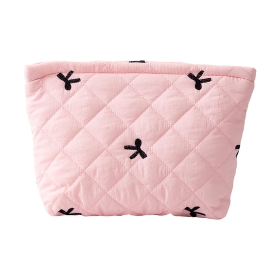 Bow Embroidered Makeup Bag Fashionable Toiletry Organizer Portable Cosmetic Pouch For Women Travel