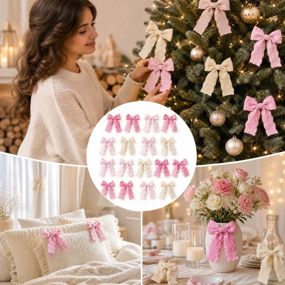 Bow Fabric Decorative Knot with Hanging Accessories for Christmas Tree and Gift Embellishment