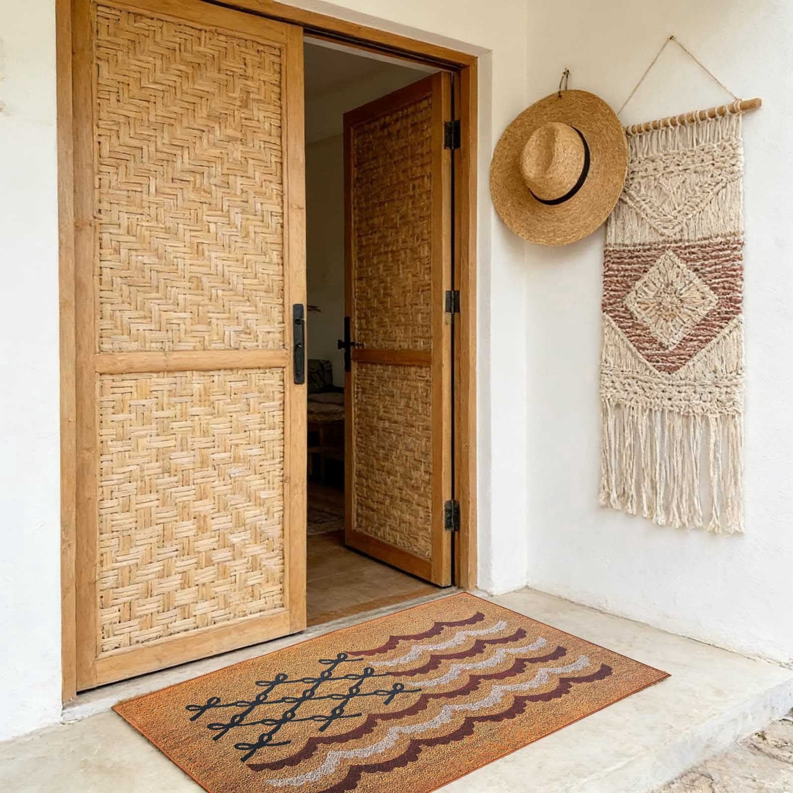 Bow Flag Coir Outdoor Doormat 23.62"x35.43", Durable Nautical Rope Knot Print Front Door Mat, Non-Slip Welcome Rug for Porch, Entryway, Patio