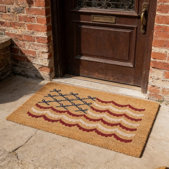 Bow Flag Coir Outdoor Doormat, 35"x24" Red Blue White 250th Anniversary Welcome Rug, 4th of July Door Mat For Entryway, Front Door, Porch, Patio