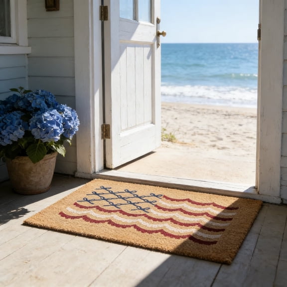 Bow Flag Coir Outdoor Doormat, 47"x29" Red Blue White 250th Anniversary Welcome Rug, 4th of July Door Mat For Entryway, Front Door, Porch, Patio