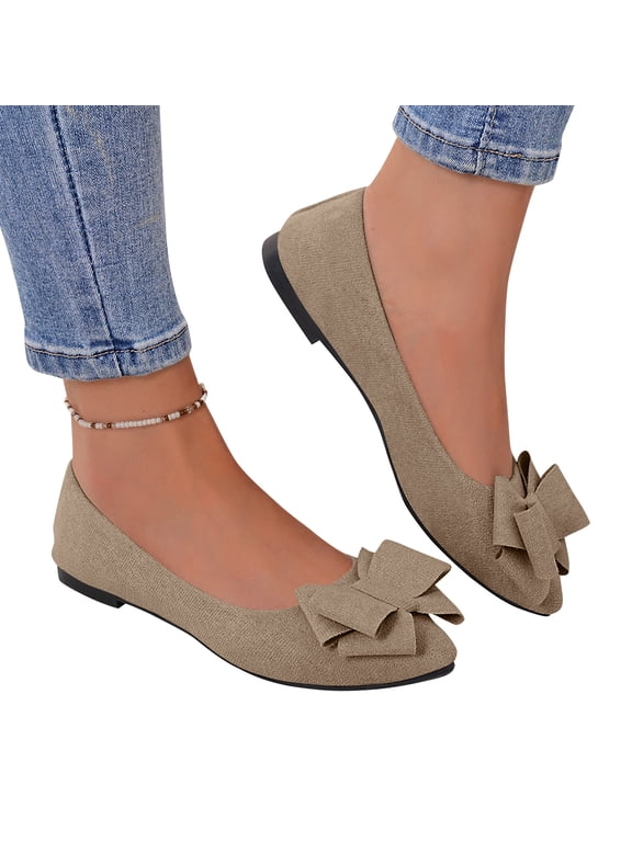 Bow Flats for Women Pointed Toe Slip on Shoes Casual Comfort Ballet Flats Work Office Dressy Soft Walking Pumps