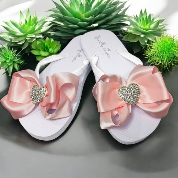 Bow Flip Flops Women's Sandals, Flip-Flops, Flat Heel Open Toe, Pink, Size 8