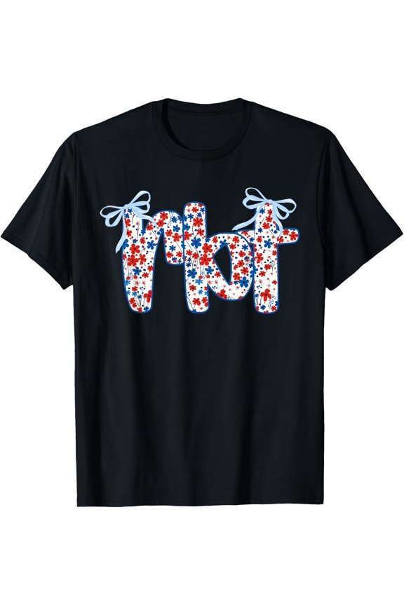 Bow Floral Rbt Registered Behavior Technician 4Th Of July T-Shirt Size S-5XL