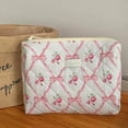 thumbnail image 1 of Bow Flower Cosmetic Bag Retro Style Quilted Soft Washable Makeup Storage Pouch for Women Girls Travel Organizer, 1 of 3