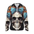 Bow Flower Skull Sun Protection Zip Up Hoodie Lightweight Jacket, Long