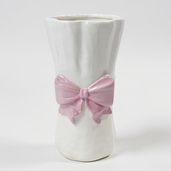 Bow Flower vase, Bow vase for Flowers, Pink Bow Ceramic Vase Cute Vase with Shiny Glaze, Modern vase Decor (Pink Bow)