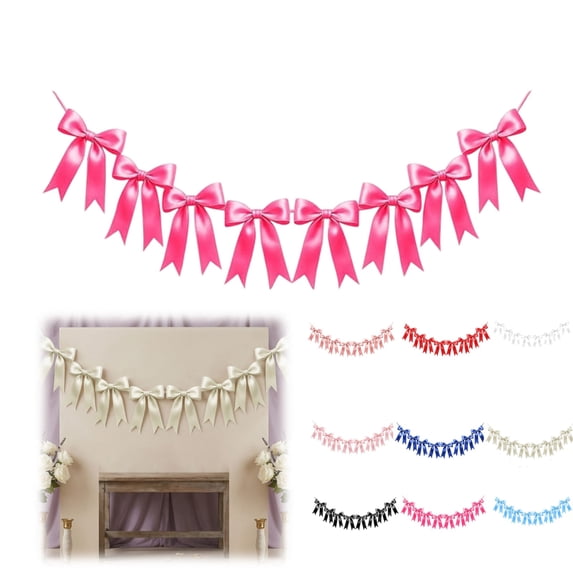 Bow Garland 6.7" Bow Garland Banner Silk Bow Hanging Banner for Baby ...