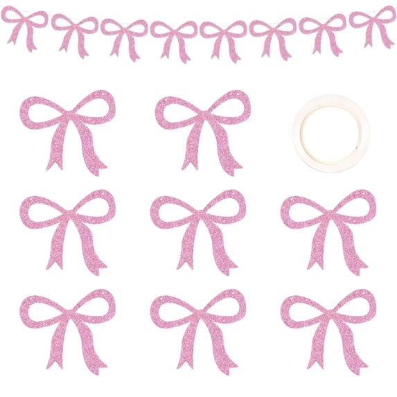 Bow Garland Banner Decoration, Pre Made Satin Ribbon Bow Chain for Wedding Anniversary and Holiday Party Decor, Handmade Bow Garland for Home and Event Styling