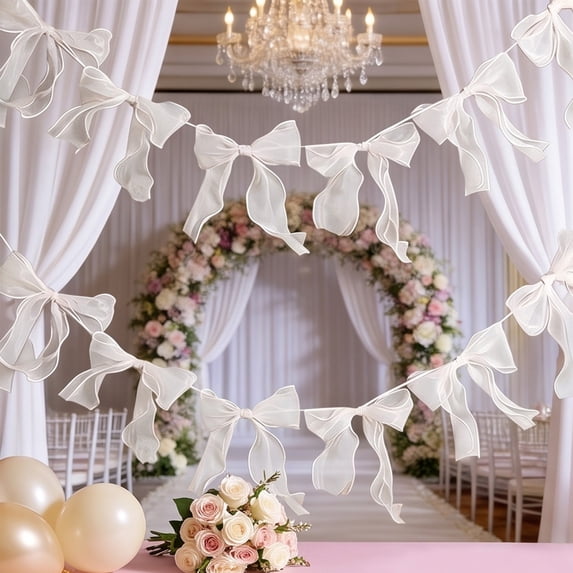 Bow Garland Ribbon Bow Streamer Bunting, 12Pcs Bow Satin Ribbon Decorations | Christmas Holiday Birthday and Bridal Shower Party Decor