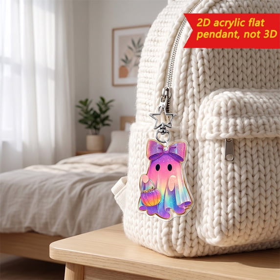 Bow Ghost Acrylic Hanging Charm 2D Flat Halloween Decor Pendant Multi Style For Backpack Christmas Tree Home Party Holiday Scene Ornament.C