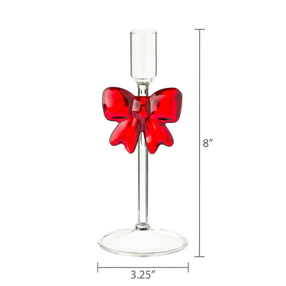 Bow Glass Candle Holders, 6.5in Tall Style Romantic Candlestick, for Home and Dining Room Table Centerpiece Decor,