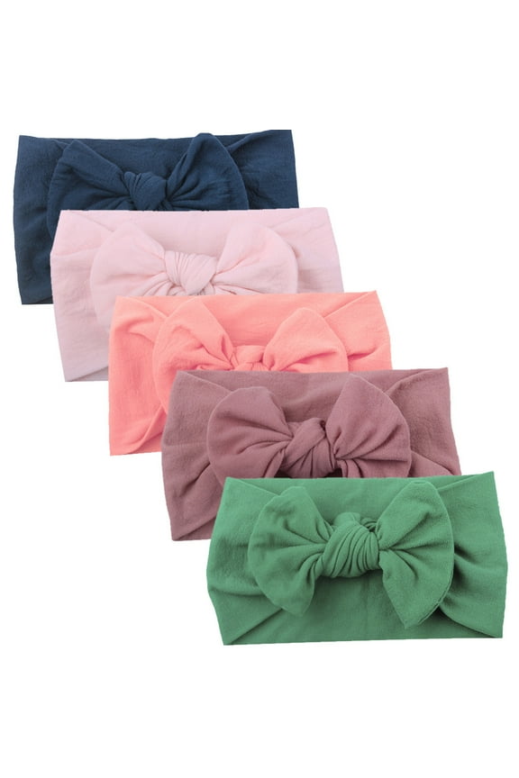 Bow Hair Band Elastic Elastic Headband Girls Baby Toddler Turban Solid Headband Hair Band Bow 5Pcs Accessories Headwear