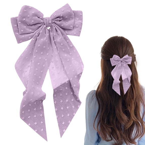 Bow Hair Clip – Long Ribbon Hair Bow, Elegant Spring Top Clip, Women’s Back-of-Head Ribbon Clip, Daily Styling Accessory for Women, Soft Neutral Purple, Holiday & Christmas Outfit Hair Accessory