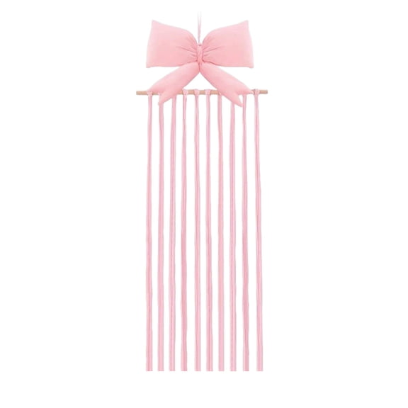 Bow Hair Clip Organizer, Polyester Hair Bow Storage With Natural Wooden Dowel, Lightweight Hanging Wall Decor Suitable for Bedroom Nursery, Perfect Gift For Birthday Baby Shower,Pink