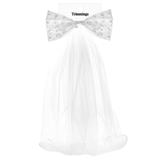 Bride Bow Hair Clip with Veil, White, 1 piece by Trimmings