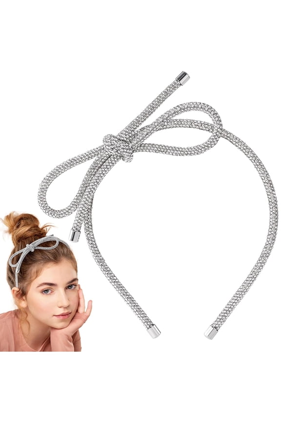 Bow Hair Clips, Silver Headband, Crystal Bowknot Clips, Non-Slip Rhinestone Accessories for Women Girls, Sparkly Tiara for Long Short Curly Straight Thick Thin Hair