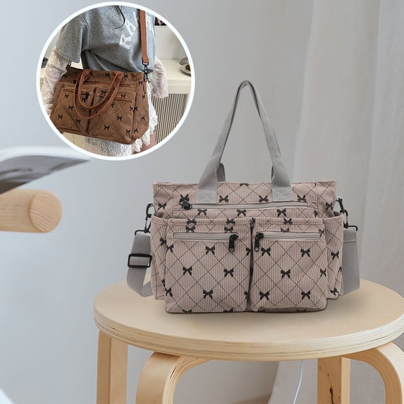 Bow Handheld Tote Bag Plaid Shoulder Bag Tote Shoulder Crossbody Large Capacity Handbag, Everyday Carrier