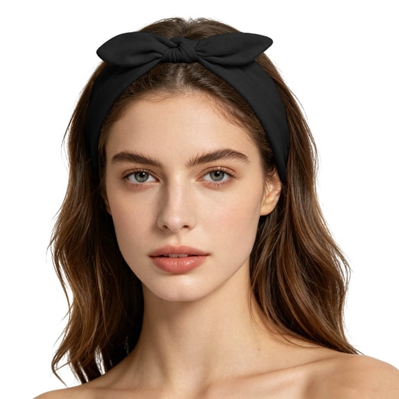 Bow Headbands For Women Solid Color Boho non slip Hair Bands Elastic Cute Fashion Sports Turban Hair Accessories (Free Size, Black)