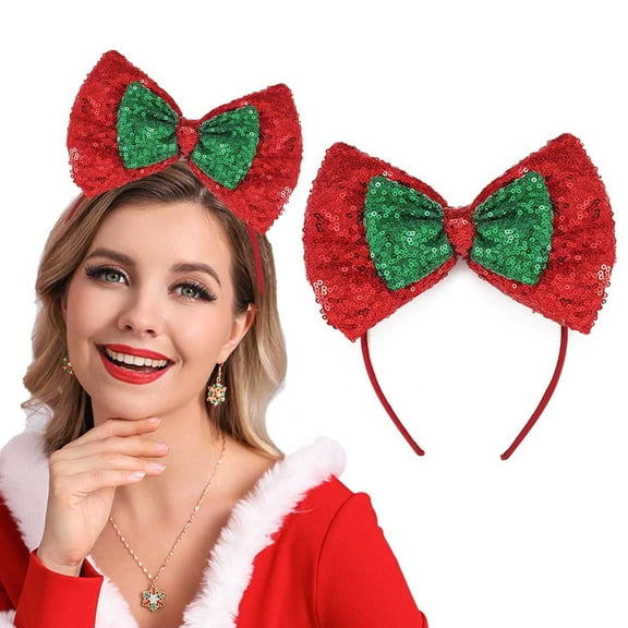 Bow Headbands Sequins Bow Hair Hoop Glitter Big Bow Xmas Headdress Sparkle Bowknot Christmas Party Hair Accessories for Women