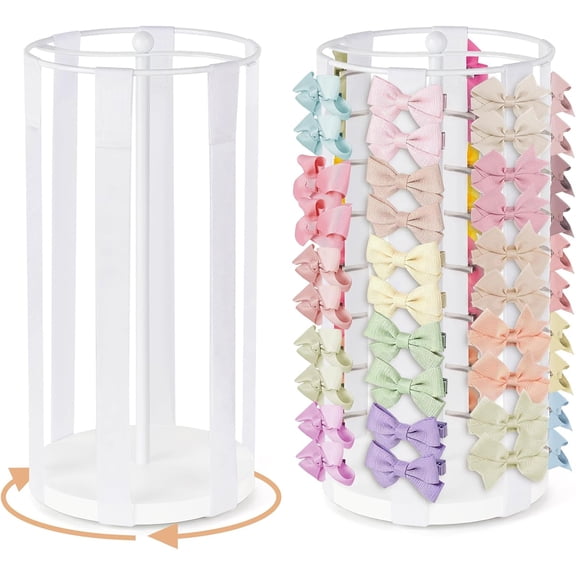 Bow Holder for Girls Hair Bows, Modern Hair Bow Organizer 360° Rotation Hair Accessories Organizer Storage Stand Display for Girls, White