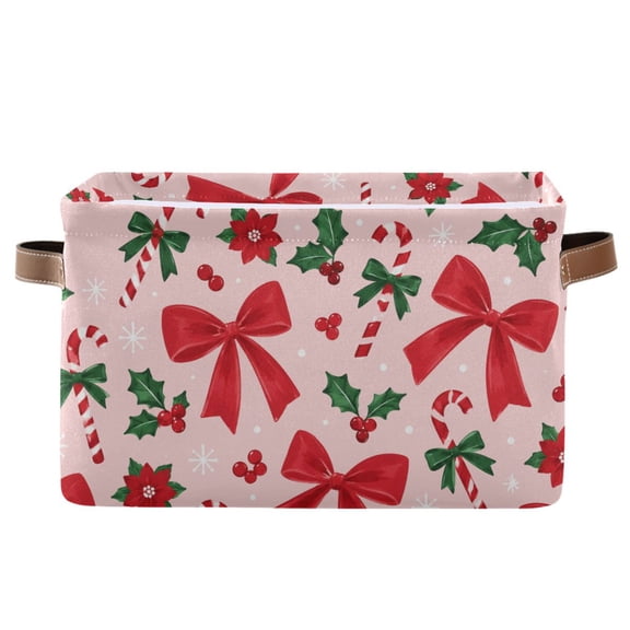Bow Holly Flower Foldable Storage Large Fabric Storage Baskets Organizer Storage Bins with Handles for Home Office