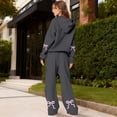 thumbnail image 1 of Bow Hoodie Set for Women Bow Sweatpants Set for Women Bow Sweat Set for Women Sweat Set for Women Two Piece Bow Print Tracksuit Long Sleeve Hoodie Wide Leg Sweatpants 2 Piece Outfits, Light Gray-XXL, 1 of 6