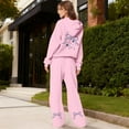 thumbnail image 1 of Bow Hoodie Set for Women Bow Sweatpants Set for Women Women's 2 Piece Outfits Bow Trim Print Hoodie Sweatsuit Sets Oversized Sweatshirt Wide Leg Sweatpants With Pockets, Pink-M, 1 of 6