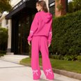 thumbnail image 1 of Bow Hoodie and Sweatpants Set for Women Bow Sweat Sets Bow Sweat Set for Women Sweat Set for Women Two Piece Bow Print Tracksuit Long Sleeve Hoodie Wide Leg Sweatpants 2 Piece Outfits, Hot Pink-L, 1 of 6