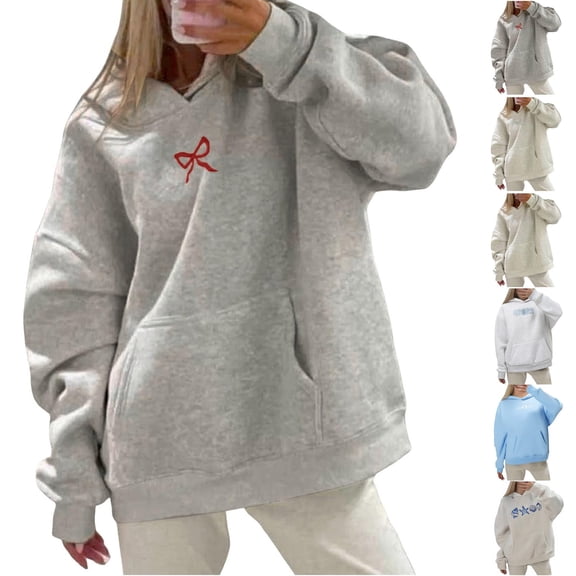 Bow Hoodie,Women Embroidered Bow Hoodies,With Floral Bows Hood Lining,Cute Y2K Graphic Pullover Tops for Womens Blue 3XL