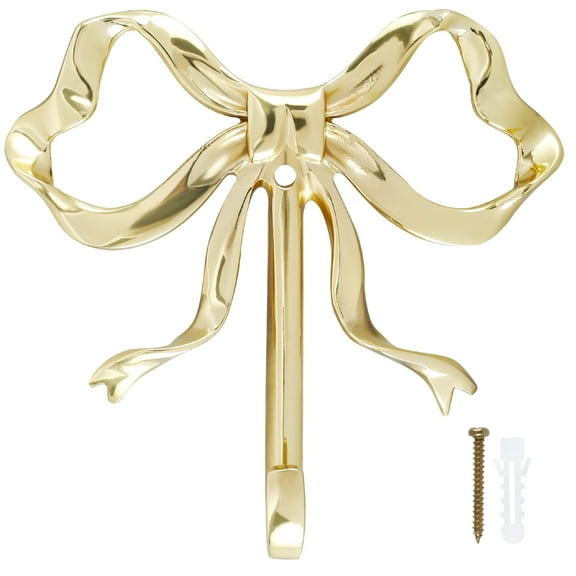 Bow Hook Decorative Bow Hanger Gold Towel Hook Multi-Purpose Bow Shaped Hat Hooks Brass Wall Hook Wall Hanging Towel Hook for Bathroom Bedroom Bathrobe 9.2x9x2cm/6.6x6.6x1.7cm