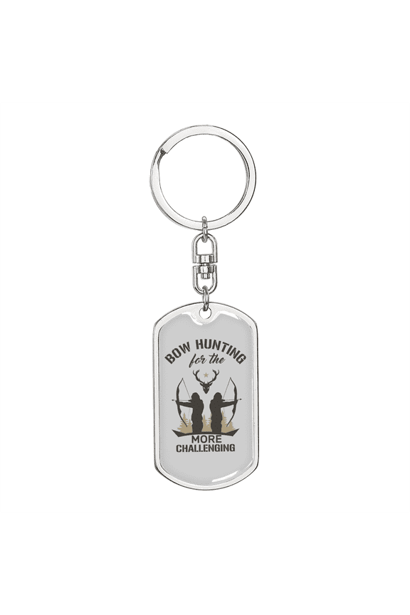 Bow Hunter'S Dog Tag Keychain Stainless Steel Silver Tone or Gold Tone Keyring